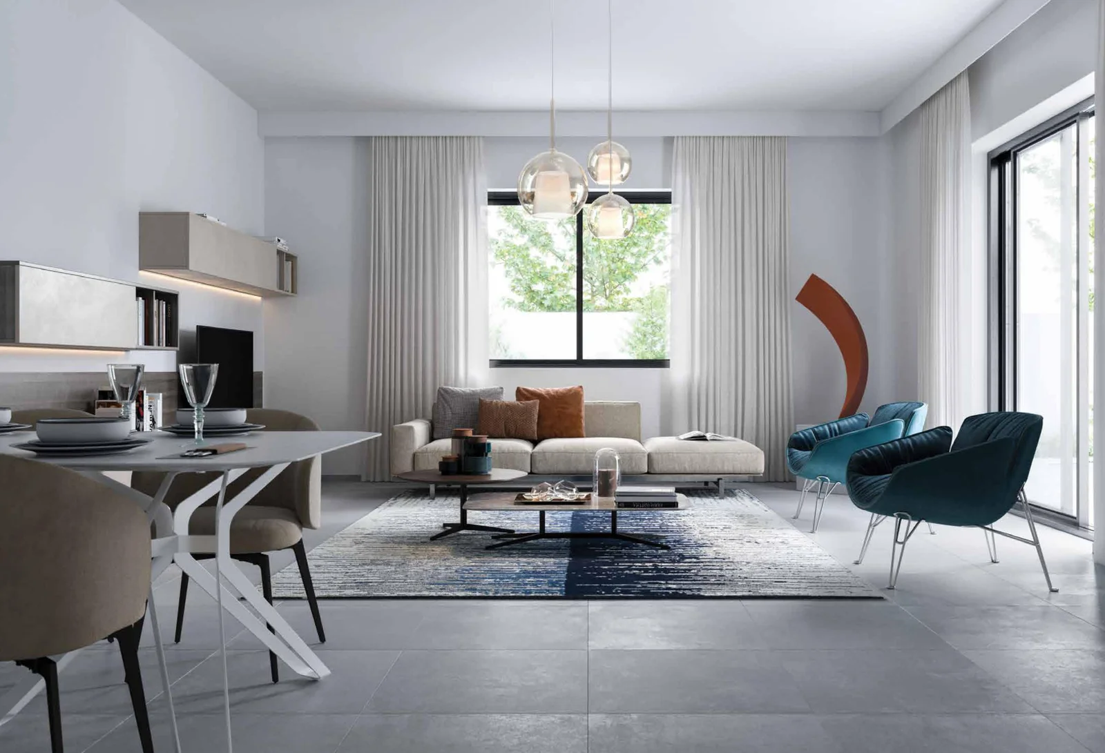 Spacious contemporary living room interior at Noya Villas